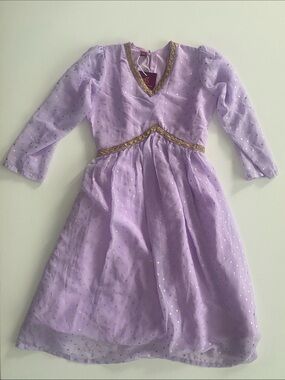 Lilac Gold Trim V-Neck Party Dress